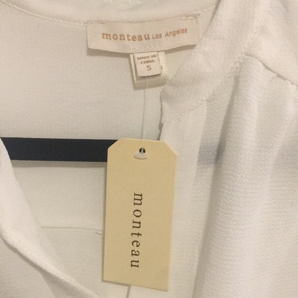 Monteau Los Angeles White Spring Summer Crop Top with gathered waist Size Small - Picture 2 of 5